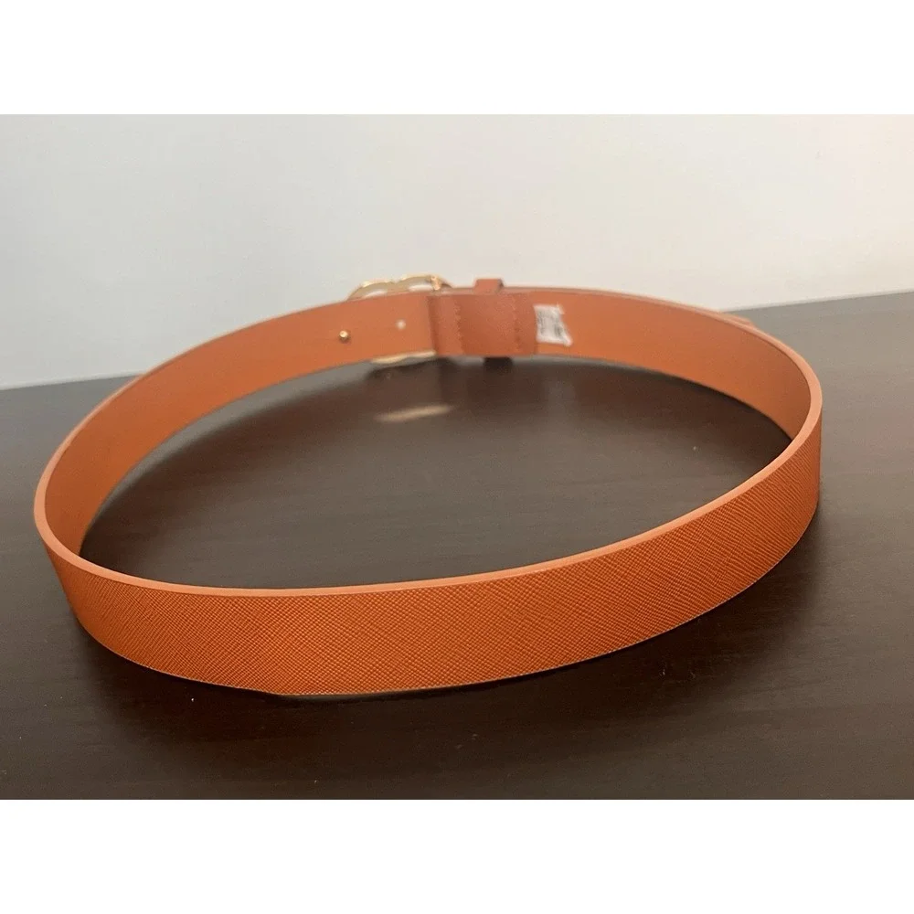Aldo Cognac Brown‎ Saffiano Belt Small Petite S Gold Double O Ring Interlocking